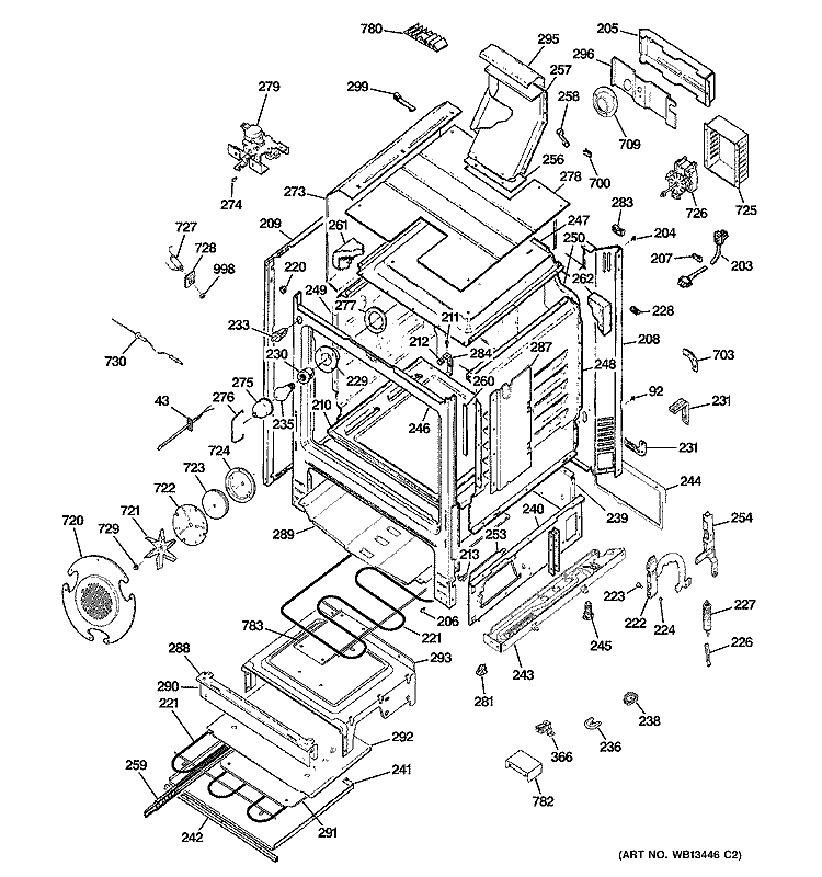 BODY PARTS Diagram and Parts List for JGB928KEK5CC  General Electric Range
