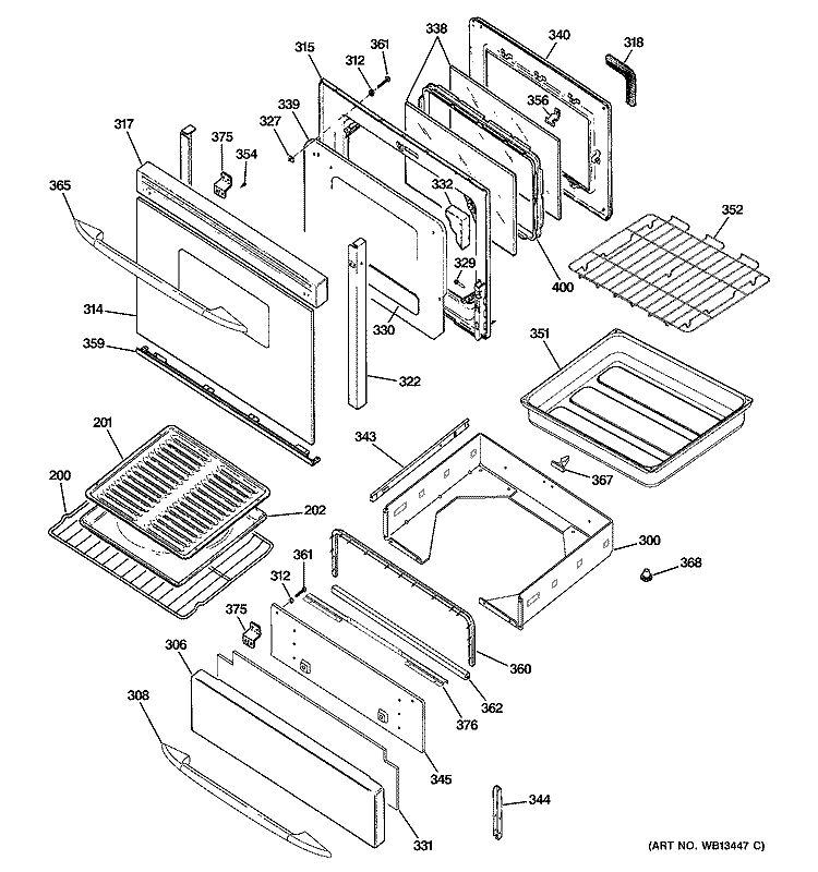 DOOR & DRAWER PARTS Diagram and Parts List for JGB928KEK5CC  General Electric Range