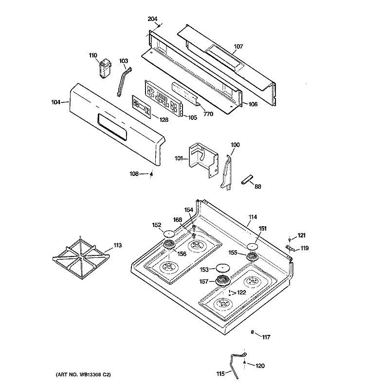 CONTROL PANEL & COOKTOP Diagram and Parts List for JGBP30SEK3SS  General Electric Range
