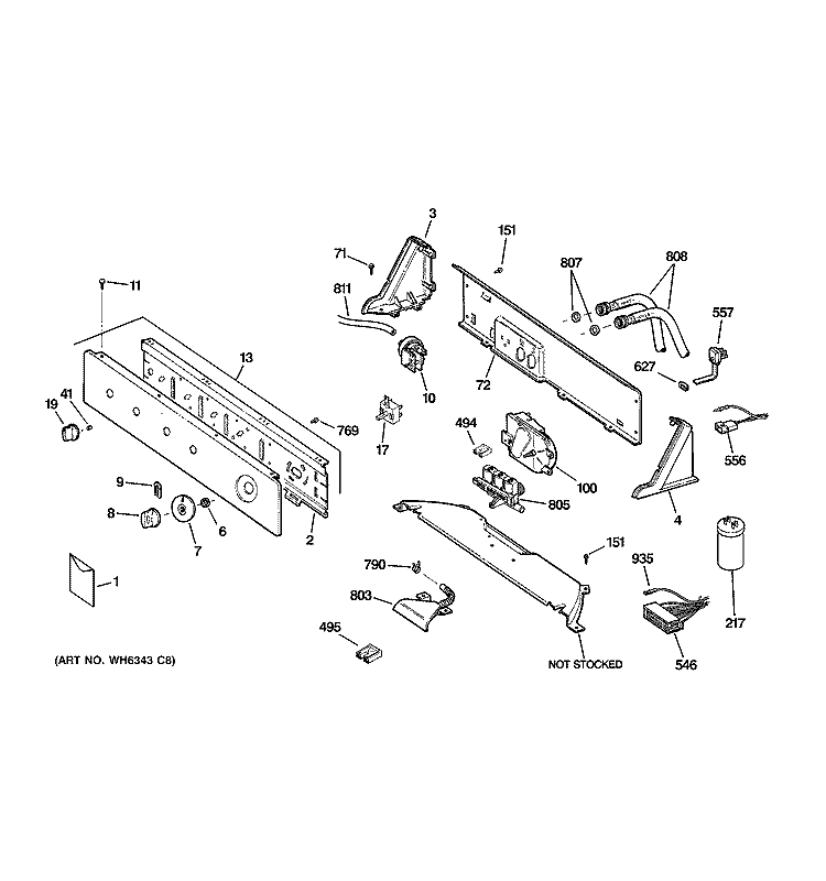 CONTROLS & BACKSPLASH Diagram and Parts List for WBSR3000F0WS  General Electric Washer