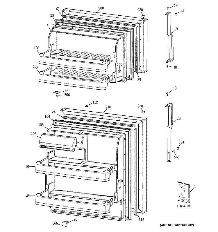 DOORS Diagram and Parts List for HTS16BBSARWW  Hotpoint Refrigerator