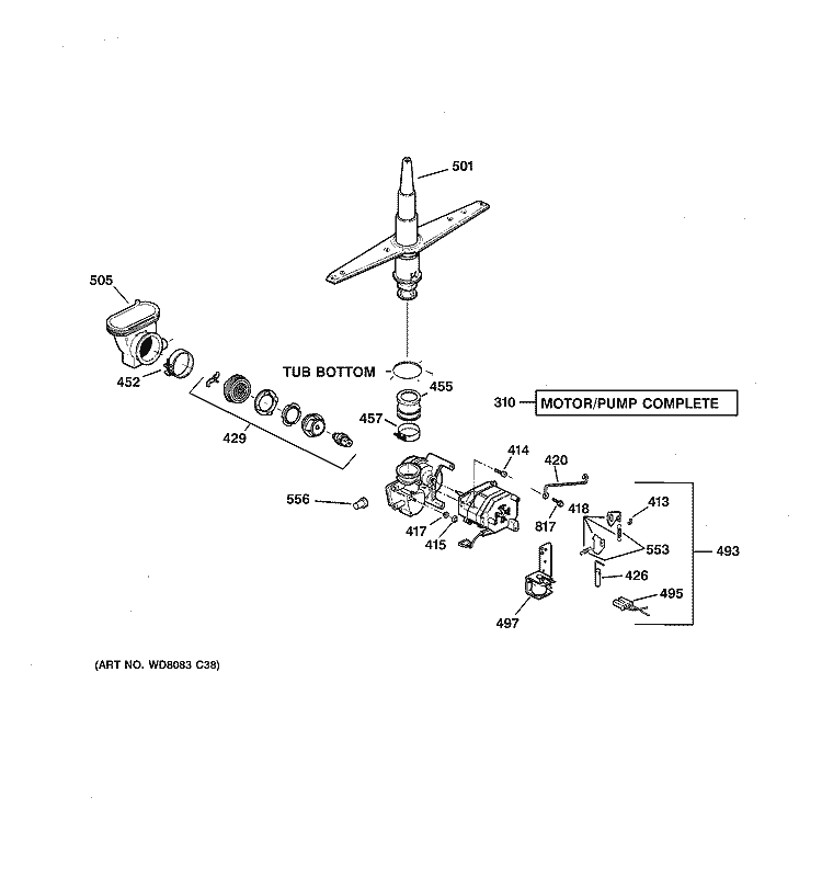 MOTOR - PUMP MECHANISM Diagram and Parts List for HDA3440G05SA  Hotpoint Dishwasher