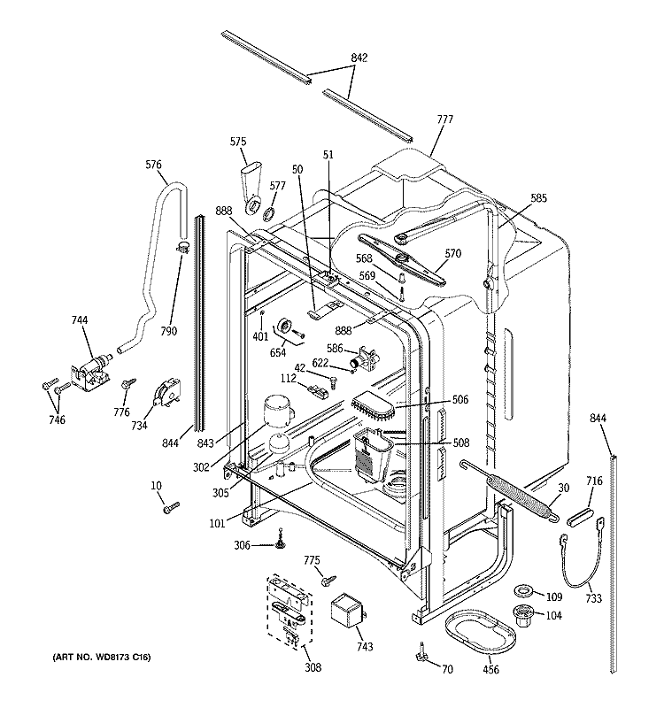 BODY PARTS Diagram and Parts List for GLD6611L15CC  General Electric Dishwasher