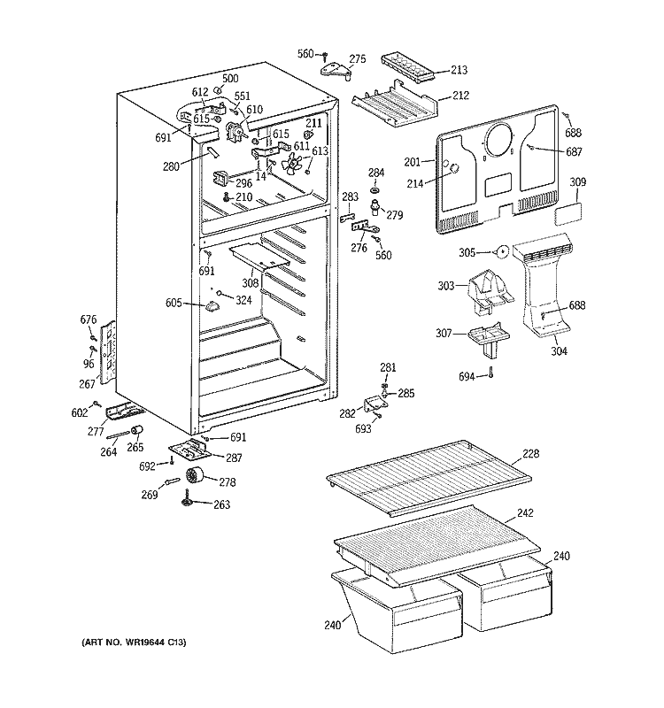 CABINET Diagram and Parts List for GTT16BBSARCC  General Electric Refrigerator