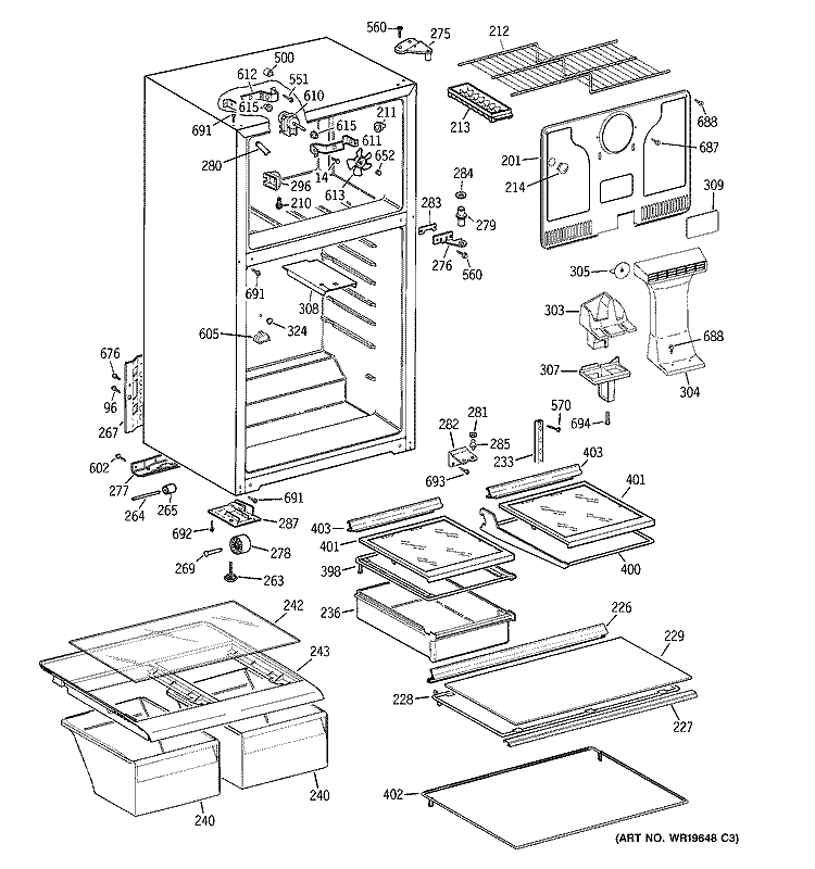 CABINET Diagram and Parts List for GTT16HBSARCC  General Electric Refrigerator