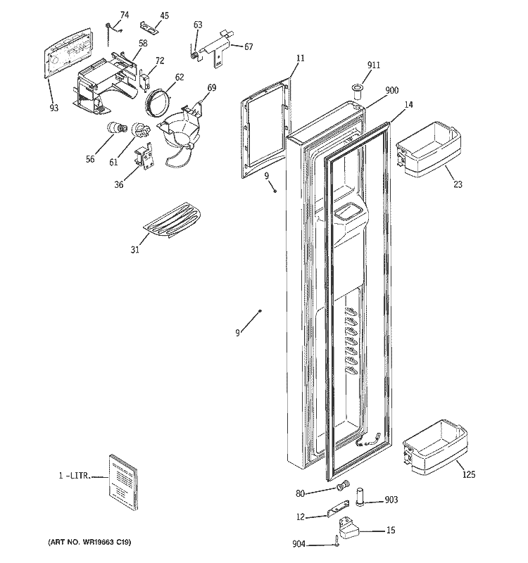 FREEZER DOOR Diagram and Parts List for GCE21LGTAFNS  General Electric Refrigerator