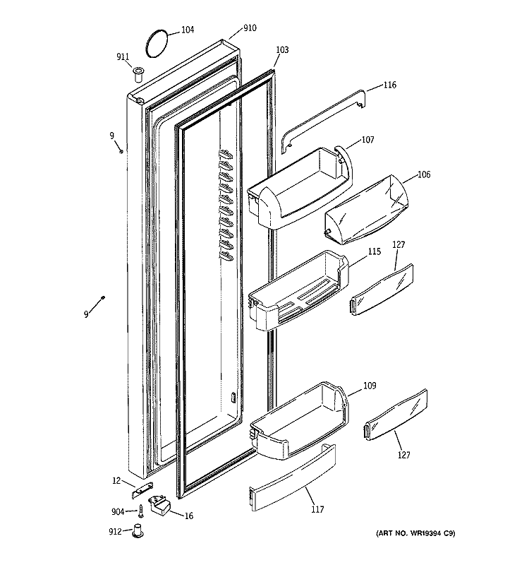 FRESH FOOD DOOR Diagram and Parts List for GCE21LGTAFNS  General Electric Refrigerator