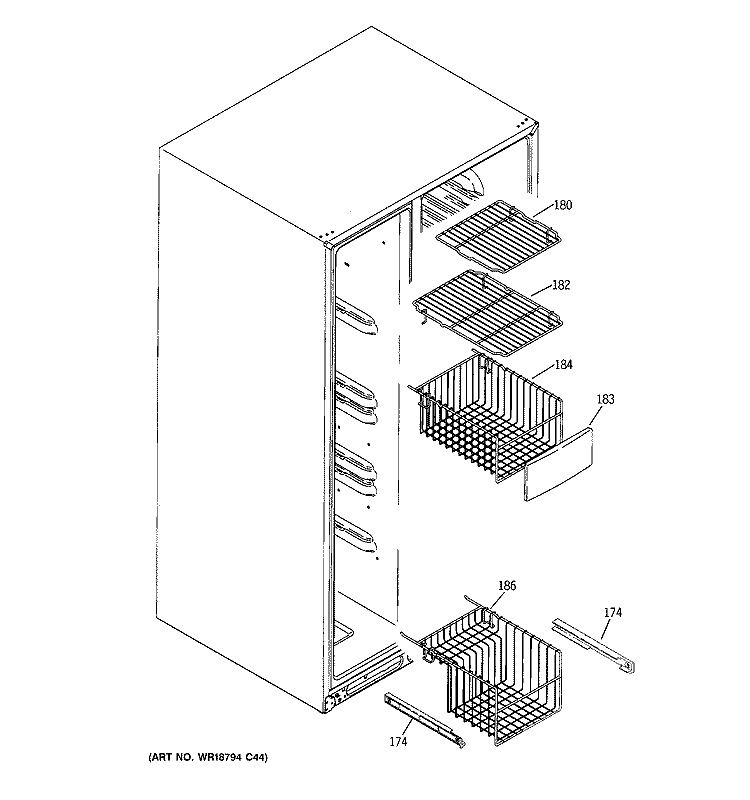 FREEZER SHELVES Diagram and Parts List for GIE21LGTAFKB  General Electric Refrigerator