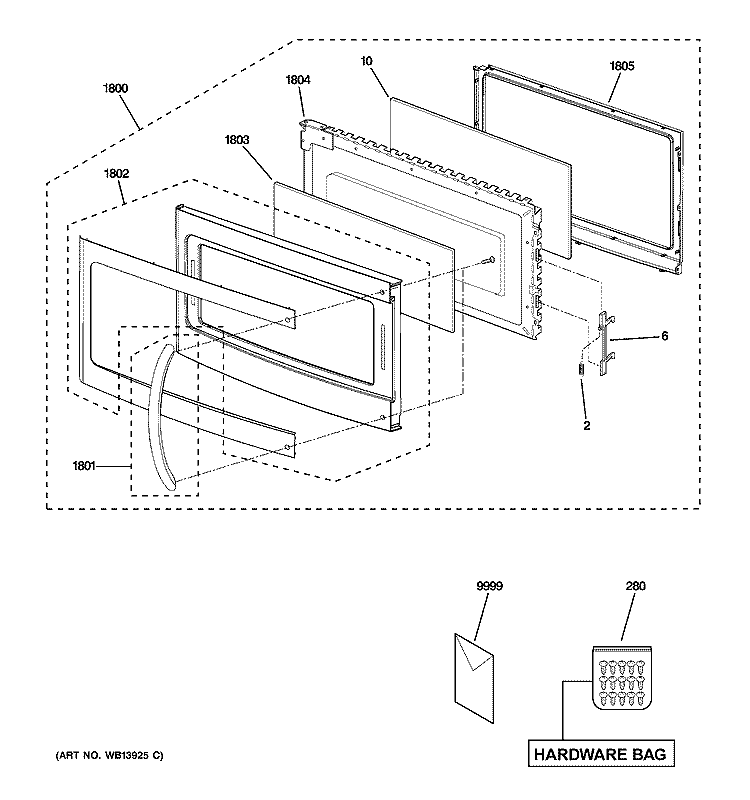 DOOR PARTS Diagram and Parts List for HVM1540SM1SS  General Electric Microwave
