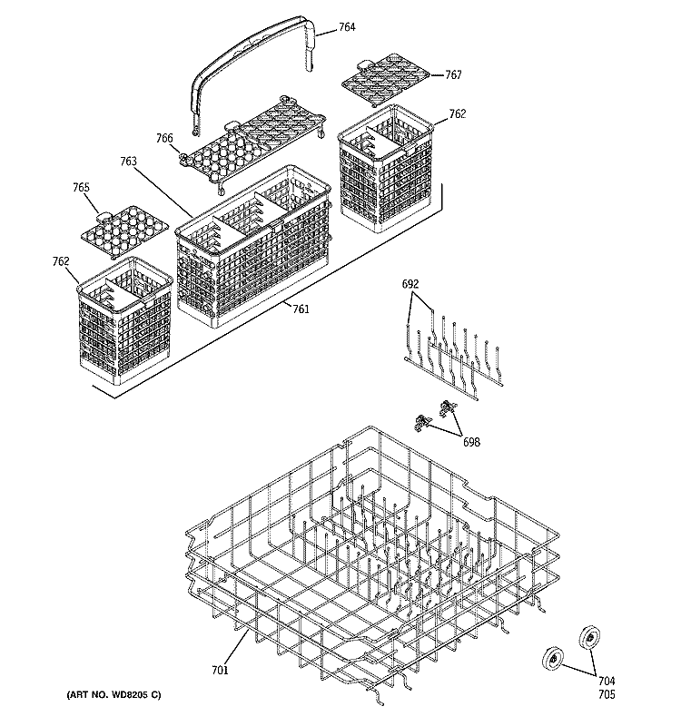 LOWER RACK ASSEMBLY Diagram and Parts List for GLD6800N00WW  General Electric Dishwasher