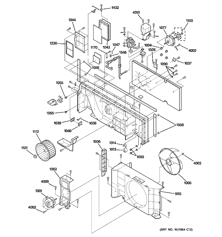 MOTOR & CHASSIS PARTS Diagram and Parts List for AZ38H12EABM1  General Electric Air Conditioner