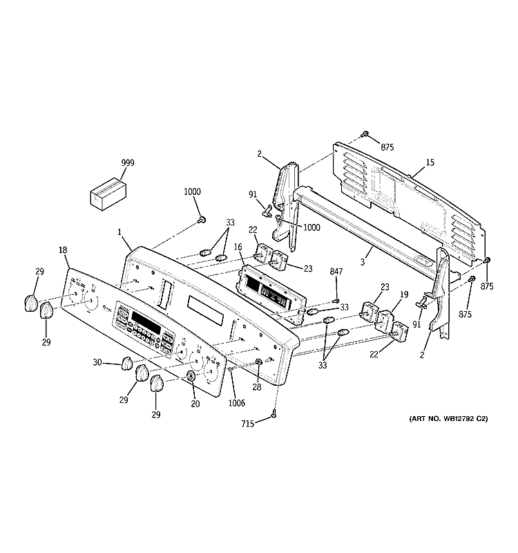 CONTROL PANEL Diagram and Parts List for JB910SL1SS  General Electric Range