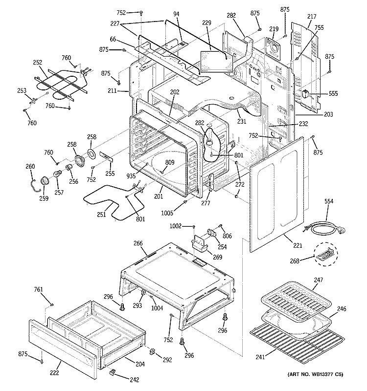 BODY PARTS Diagram and Parts List for JCBP65WK4WW  General Electric Range