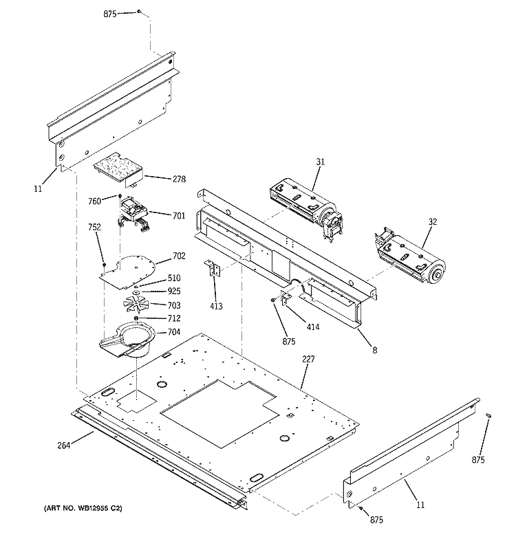COOLING FAN Diagram and Parts List for JS998BK3BB  General Electric Microwave Oven Combo