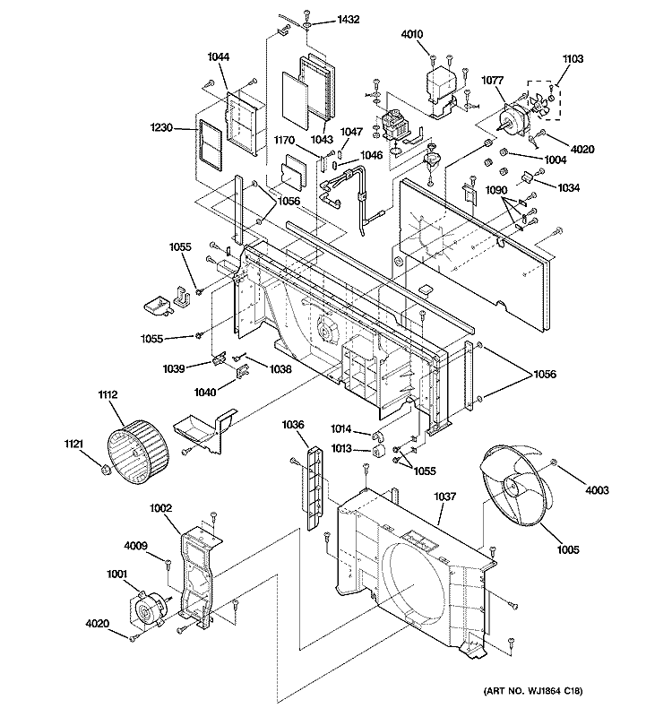 MOTOR & CHASSIS PARTS Diagram and Parts List for AZ28E09EACM3  General Electric Air Conditioner