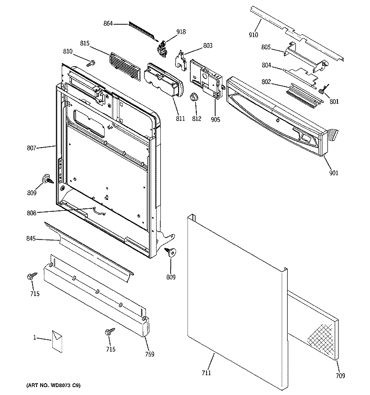 ESCUTCHEON & DOOR ASSEMBLY Diagram and Parts List for GSD6700G00CC  General Electric Dishwasher