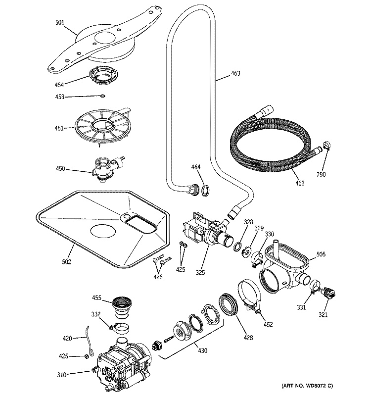 MOTOR - PUMP MECHANISM Diagram and Parts List for GSD6700G00CC  General Electric Dishwasher