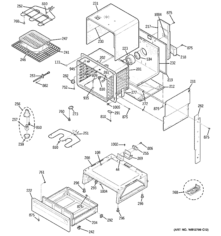 BODY PARTS Diagram and Parts List for JSP42CK4CC  General Electric Range