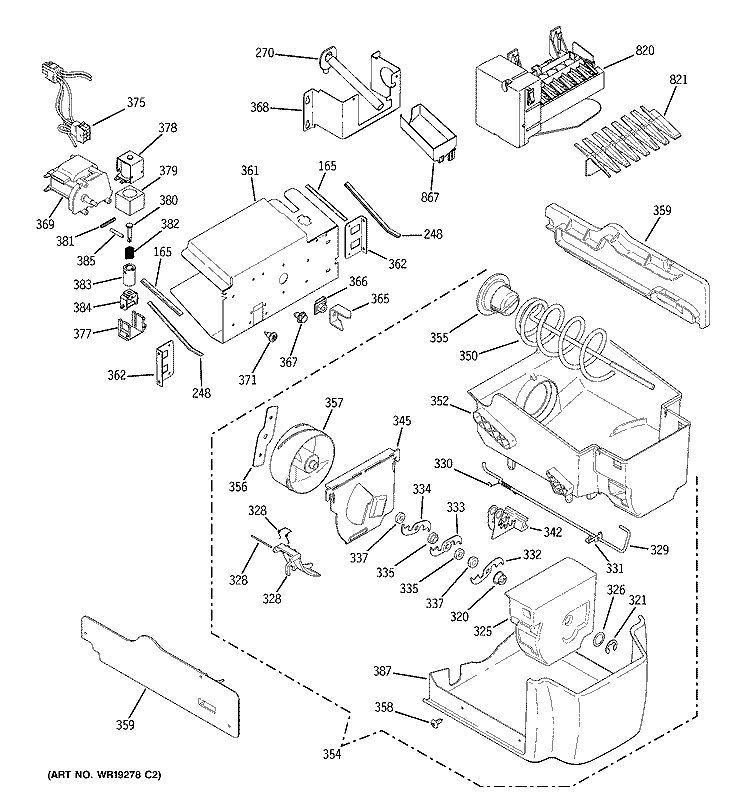ICE MAKER & DISPENSER Diagram and Parts List for PSS27SGPASS  General Electric Refrigerator