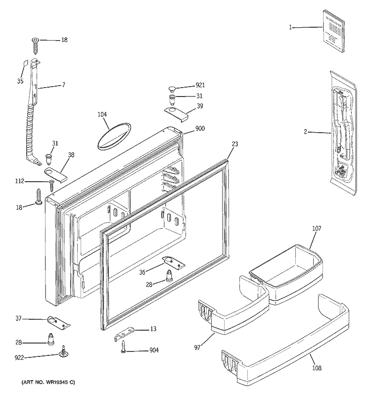 FREEZER DOOR Diagram and Parts List for ETS22XBPCRCC  General Electric Refrigerator