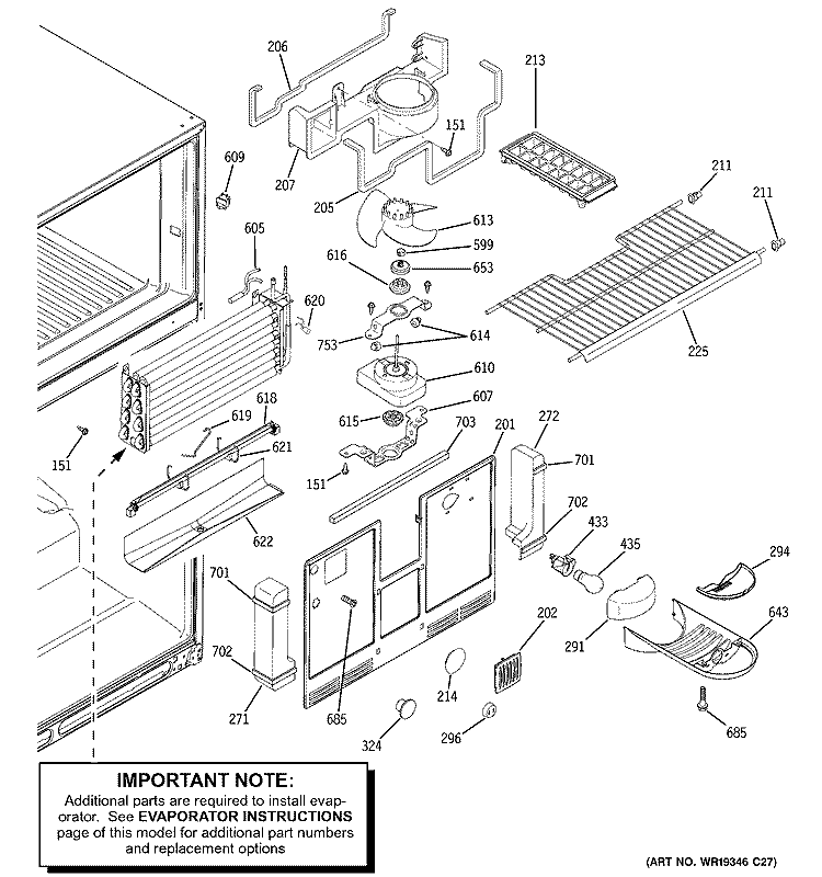 FREEZER SECTION Diagram and Parts List for ETS22XBPCRCC  General Electric Refrigerator