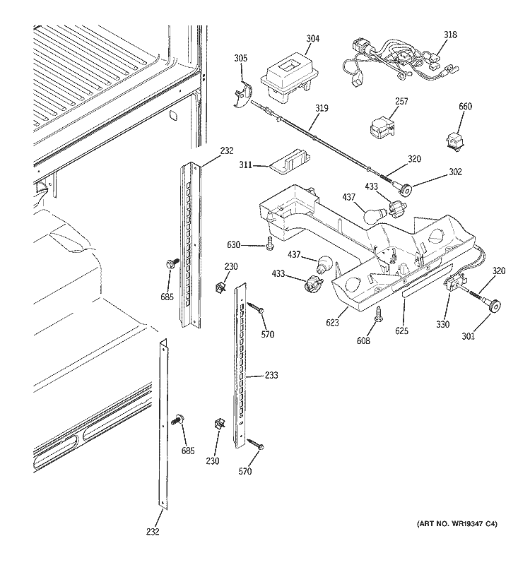 FRESH FOOD SECTION Diagram and Parts List for GTS22JBPCRWW  General Electric Refrigerator