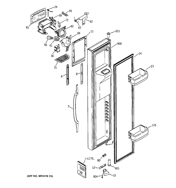 FREEZER DOOR Diagram and Parts List for GCE21LGTAFWW  General Electric Refrigerator