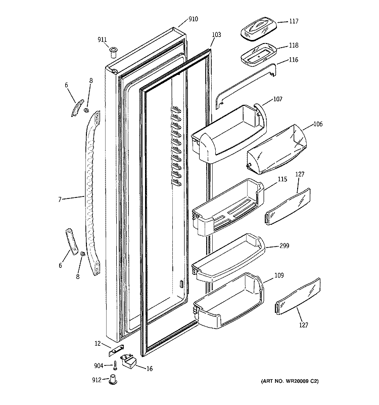 FRESH FOOD DOOR Diagram and Parts List for GCE21MGTAFWW  General Electric Refrigerator