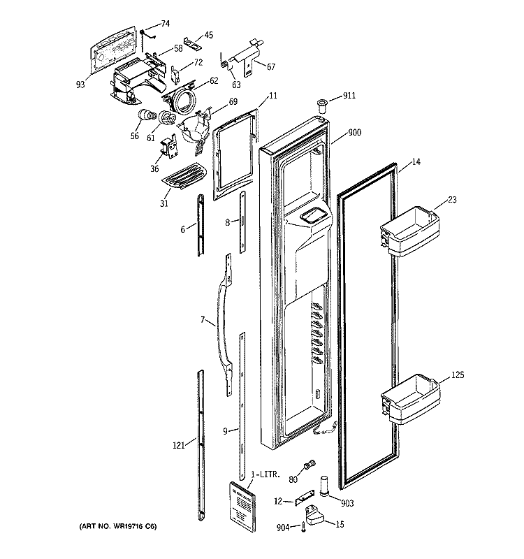 FREEZER DOOR Diagram and Parts List for GCE21ZGTAFWW  General Electric Refrigerator
