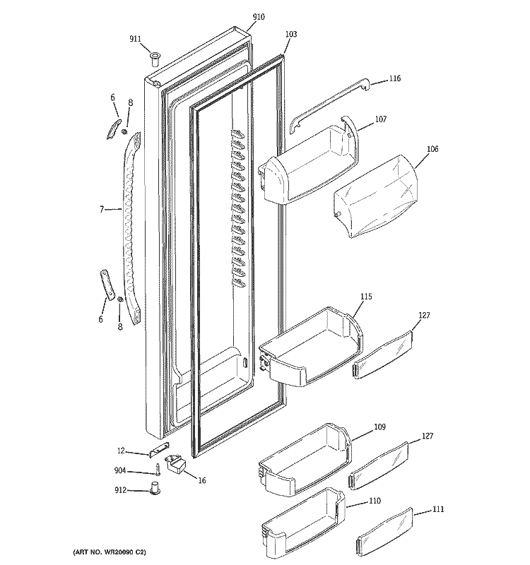 FRESH FOOD DOOR Diagram and Parts List for GCE23LGTAFBB  General Electric Refrigerator