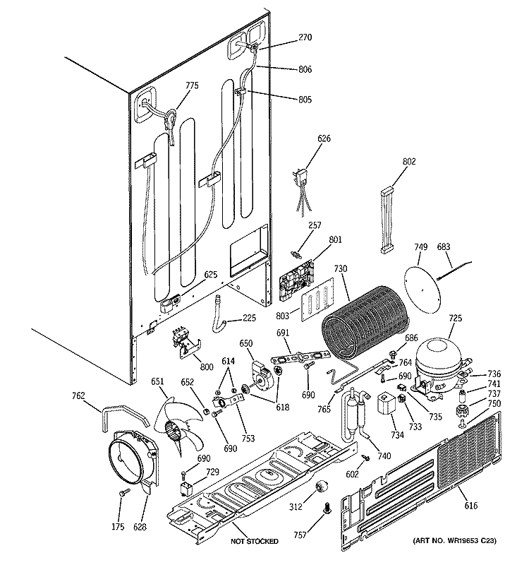 SEALED SYSTEM & MOTHER BOARD Diagram and Parts List for GCE23LGTAFBB  General Electric Refrigerator