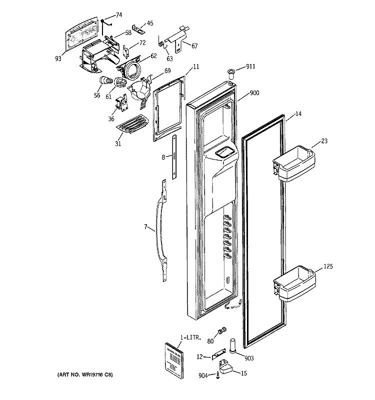 FREEZER DOOR Diagram and Parts List for GCU21LGTAFBB  General Electric Refrigerator