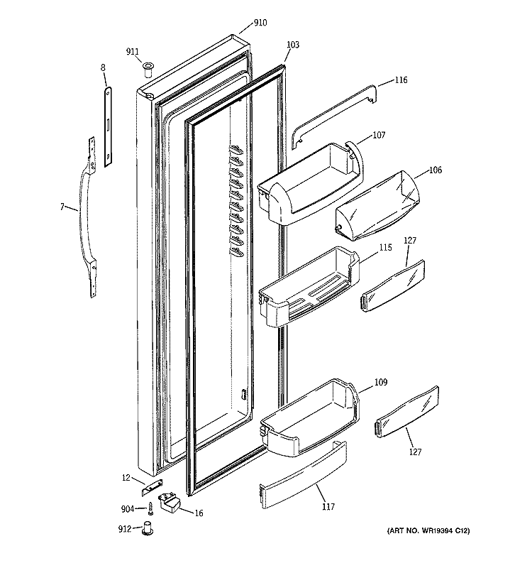 FRESH FOOD DOOR Diagram and Parts List for GCU21LGTAFBB  General Electric Refrigerator
