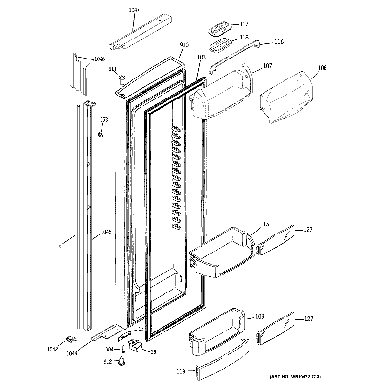 FRESH FOOD DOOR Diagram and Parts List for GIE21LGTAFBB  General Electric Refrigerator