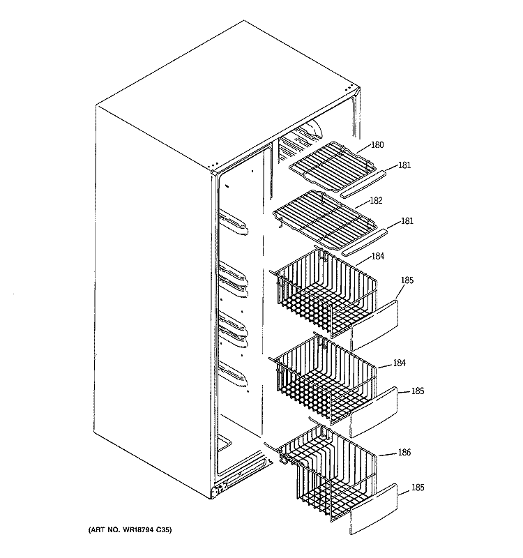 FREEZER SHELVES Diagram and Parts List for GSE25SETACSS  General Electric Refrigerator