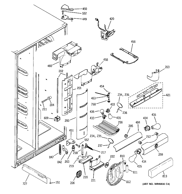 FRESH FOOD SECTION Diagram and Parts List for GSE25SETACSS  General Electric Refrigerator