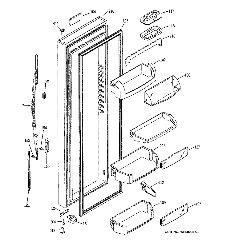 FRESH FOOD DOOR Diagram and Parts List for GSK25LGTACCC  General Electric Refrigerator