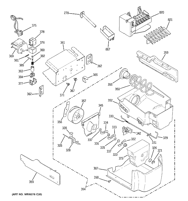 ICE MAKER & DISPENSER Diagram and Parts List for GSS23LGTACC  General Electric Refrigerator