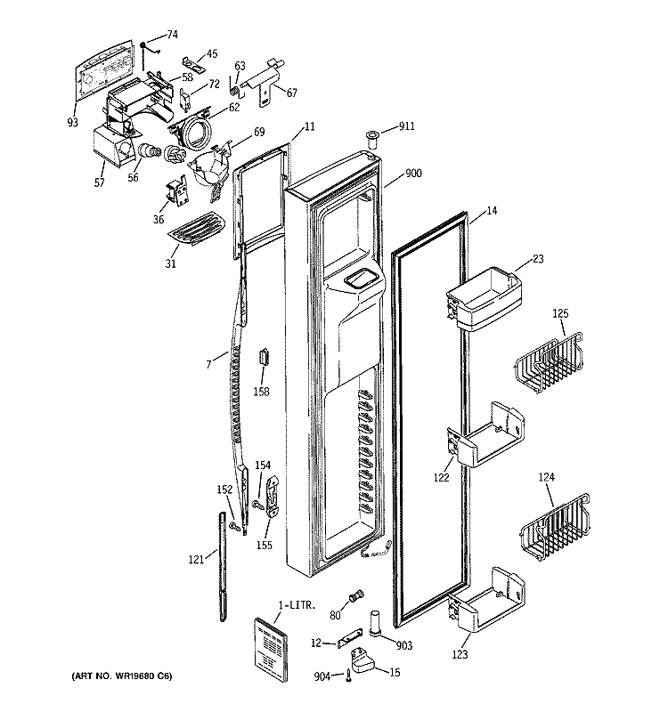 FREEZER DOOR Diagram and Parts List for PCE23NGTCFBB  General Electric Refrigerator