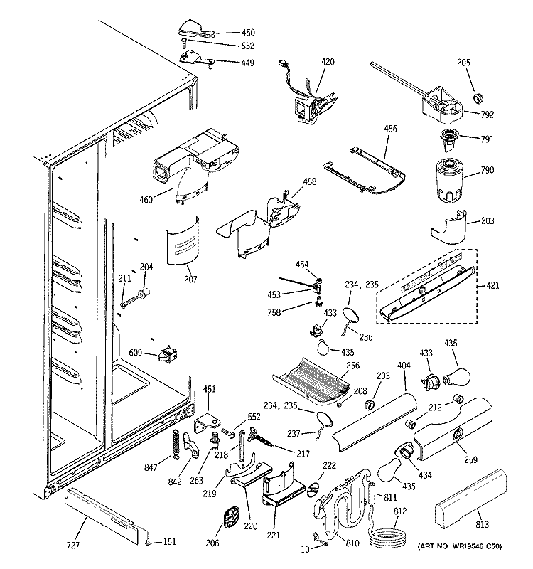 FRESH FOOD SECTION Diagram and Parts List for PCE23NGTCFBB  General Electric Refrigerator