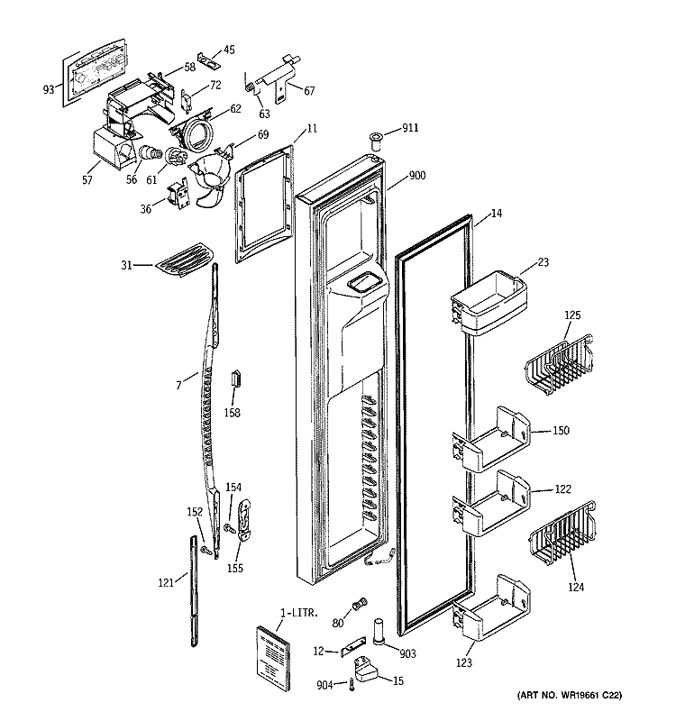 FREEZER DOOR Diagram and Parts List for PSE27NHTCCBB  General Electric Refrigerator