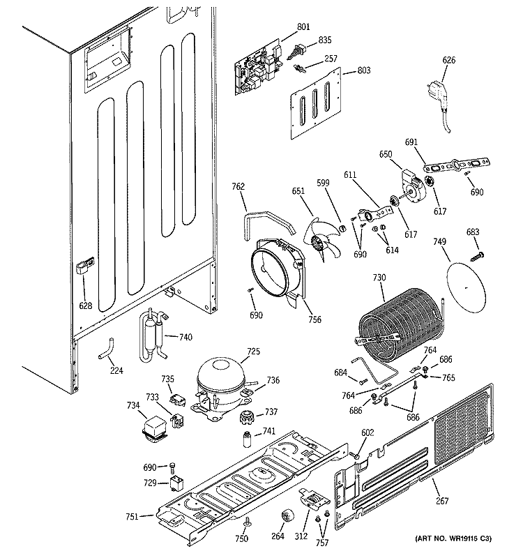 SEALED SYSTEM & MOTHER BOARD Diagram and Parts List for PTE22LBTARWW  General Electric Refrigerator