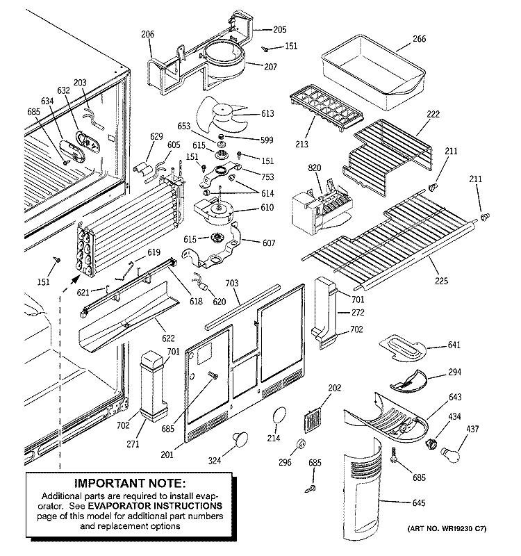 FREEZER SECTION Diagram and Parts List for PTE25SBTARSS  General Electric Refrigerator