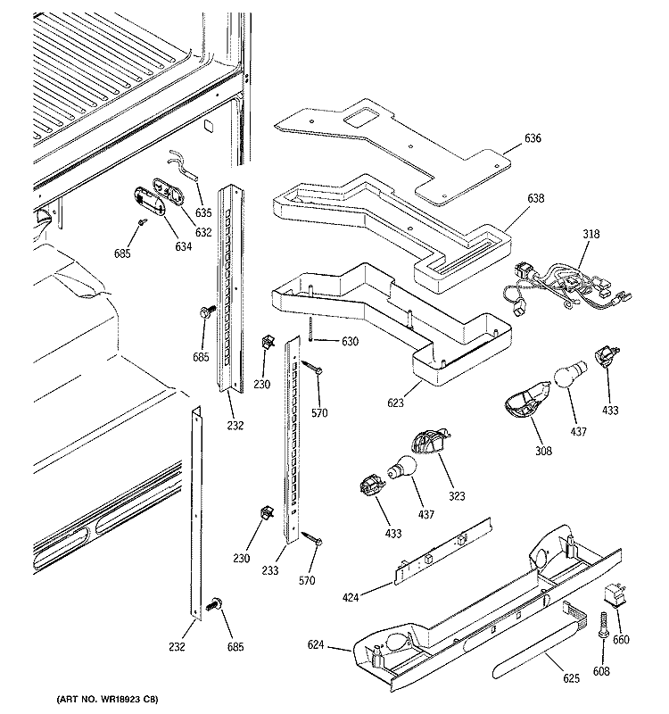 FRESH FOOD SECTION Diagram and Parts List for PTE25SBTARSS  General Electric Refrigerator