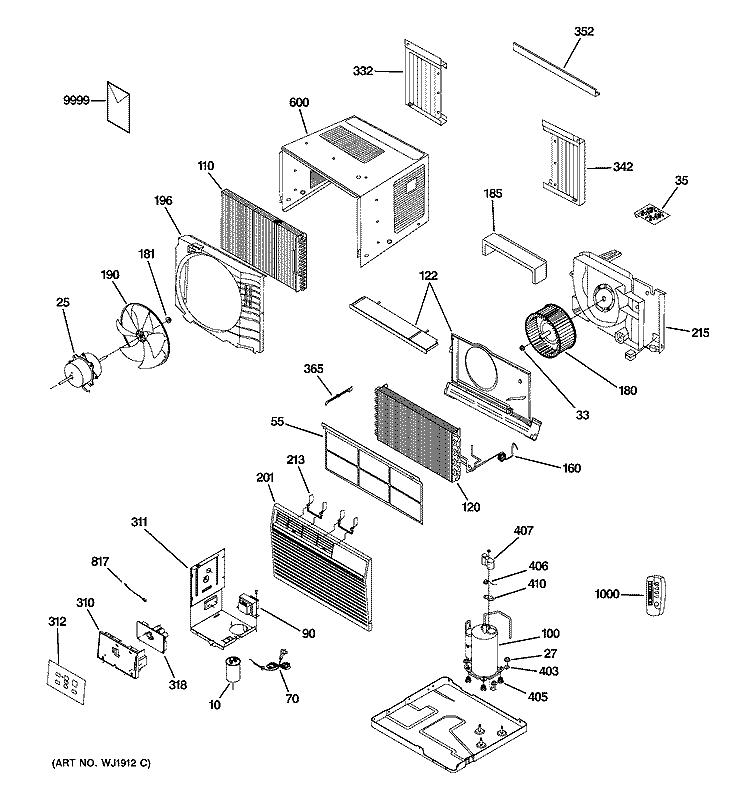 ROOM AIR CONDITIONER Diagram and Parts List for ASQ08FKS1  General Electric Air Conditioner