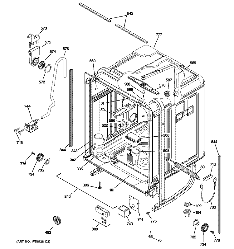 BODY PARTS Diagram and Parts List for PDW9700J00II  General Electric Dishwasher