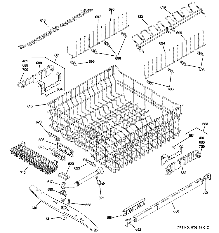 UPPER RACK ASSEMBLY Diagram and Parts List for PDW9700J00II  General Electric Dishwasher