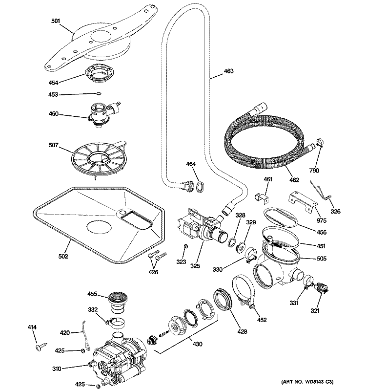 MOTOR - PUMP MECHANISM Diagram and Parts List for PDW9700J00II  General Electric Dishwasher
