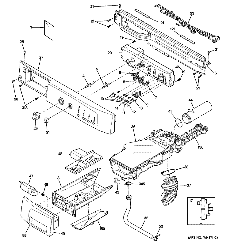 CONTROL PANEL Diagram and Parts List for WSSH300G0WW  General Electric Washer