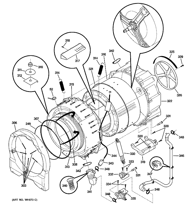 TUB & MOTOR Diagram and Parts List for WSSH300G0WW  General Electric Washer